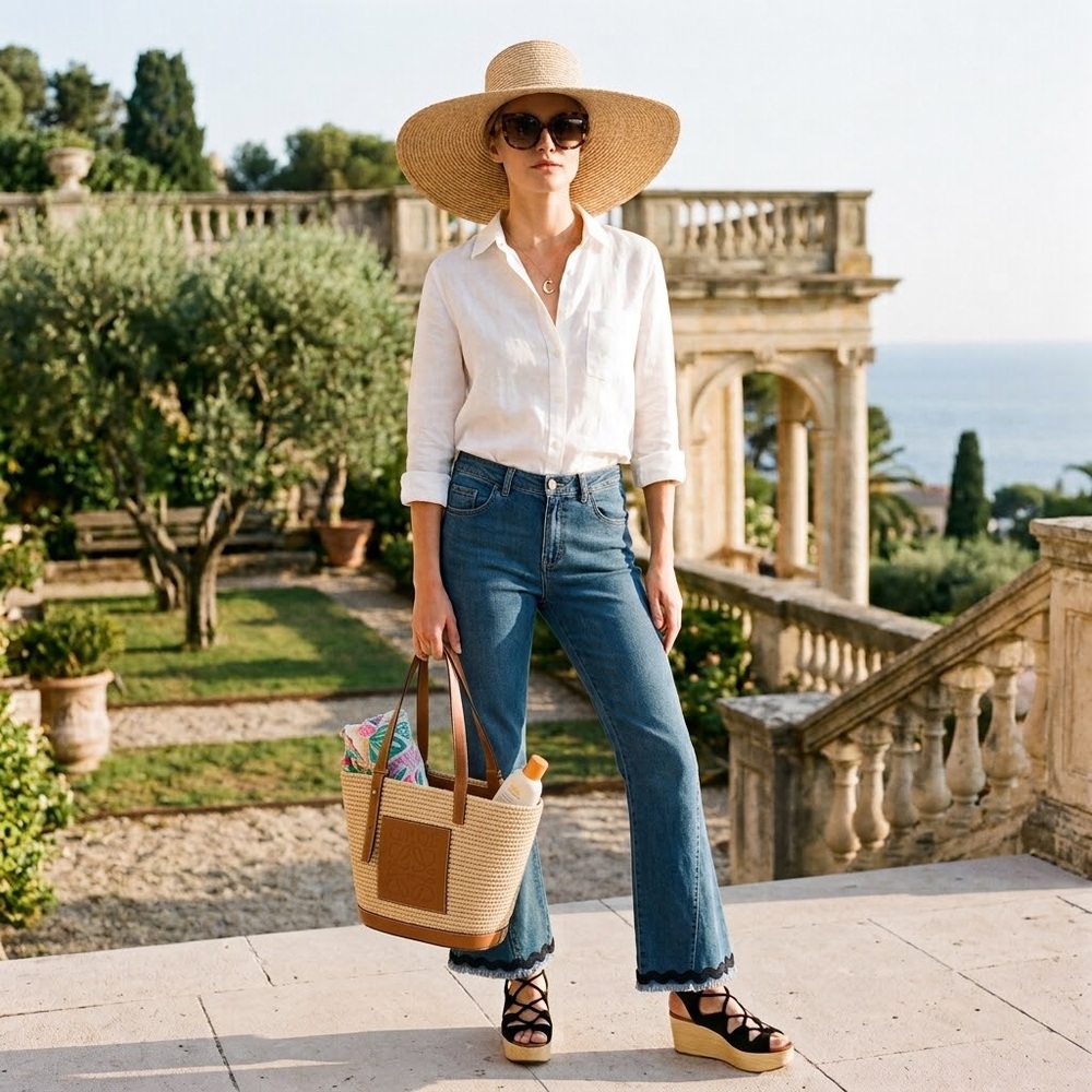 See By Chloé Scallop Ric-Rac Hem Crop Flare Jeans Scalloped Frayed Blue French